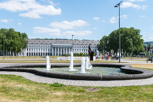 Entry with fountains to the Electoral Palace in Koblenz. The palace was built between 1777 and 1786 for the last Prince-Elector (Kurfürst) of Trier Clemens Wenzeslaus.