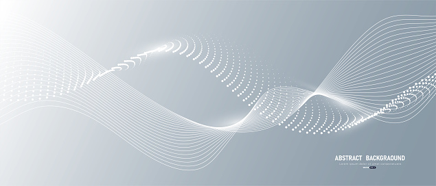 Gray and white abstract background with flowing particles. Digital future technology concept. vector illustration.