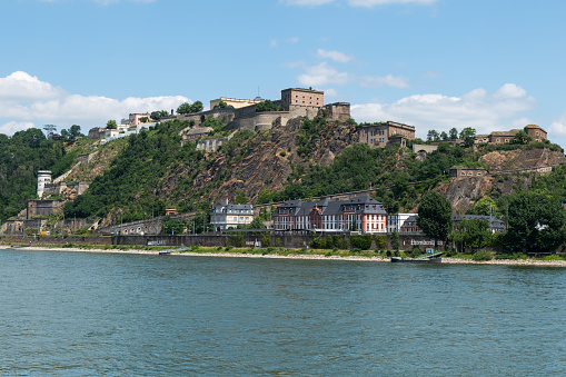 Ehrenbreitstein Fortress high on the East bank of the river Rhine in Koblenz in Germany.