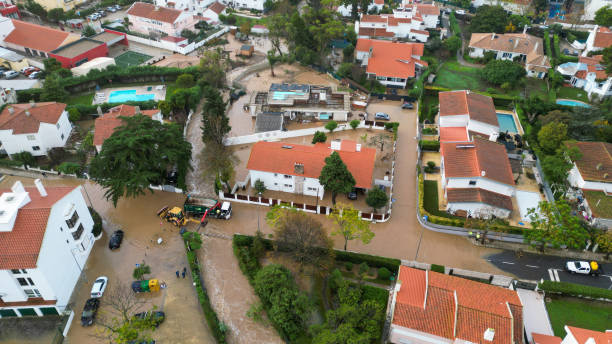 istock Aerial view over flooding streets, 1847251925