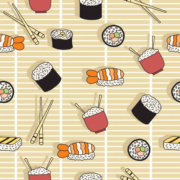 Vector illustration of Vector sushi food seamless pattern