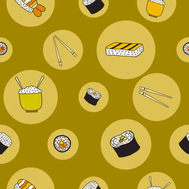 Vector illustration of Circle sushi vector seamless pattern