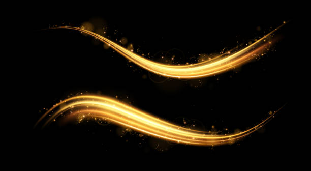 istock Vector illustration of golden dynamic lights and light lines, with flying sparks effect, isolated on black background. Abstract background for concepts of science, light, speed, futuristic and energy 1847281693