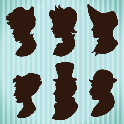 Vintage people silhouettes against striped background