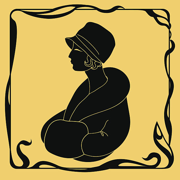 Art Deco style woman profile silhouette vector art illustration