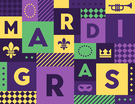 Mardi Gras Carnival Celebration party abstract background.