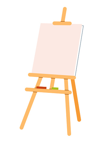 Easel with a sheet of paper or canvas. Art supplies for drawing. Flat vector illustration
