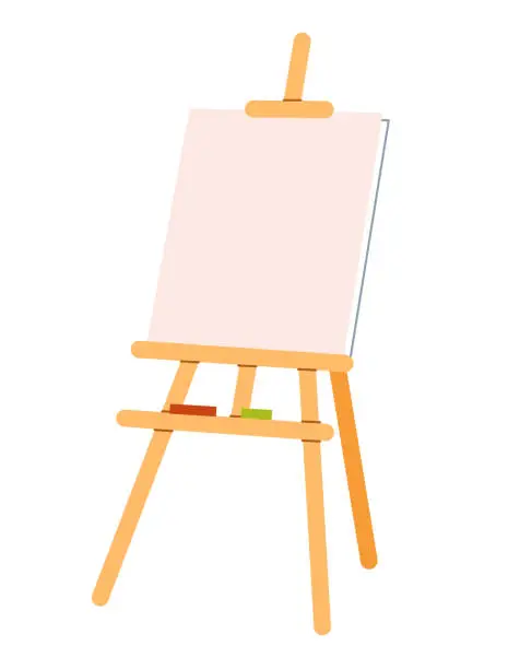 Vector illustration of Easel with a sheet of paper or canvas. Art supplies for drawing. Flat vector illustration