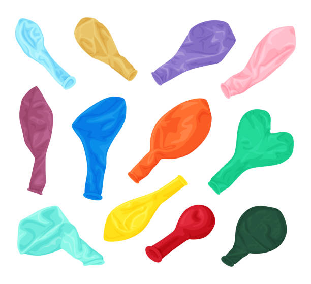 inny pusty kolorowy nienapompowany balon lateksowy kreskówka element dekoracyjny zestaw urodzinowy wektor płaski - bez powietrza stock illustrations