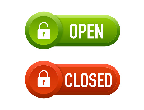 Switch Label Open Close Locked And Unlocked Toggle Switch On And Off Control Slider Red And ...