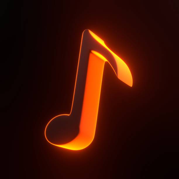 music note with bright glowing futuristic orange neon lights on black background - treble clef music fire musical symbol imagens e fotografias de stock