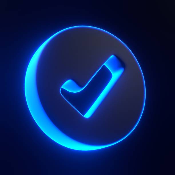 istock Check mark with bright glowing futuristic blue neon lights on black background 1847328671