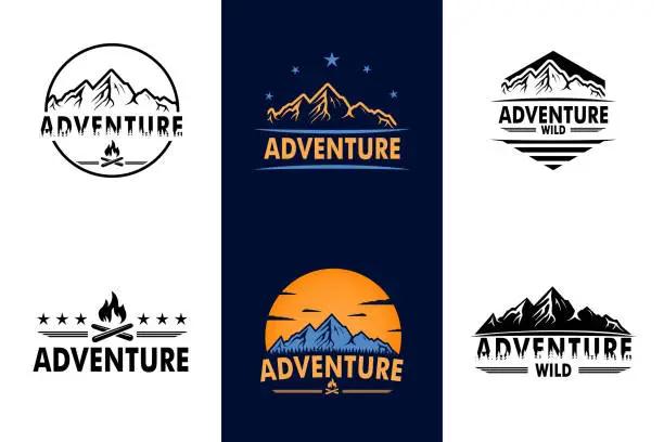 Vector illustration of Set of Adventure and outdoor vintage logo template, badge or emblem style