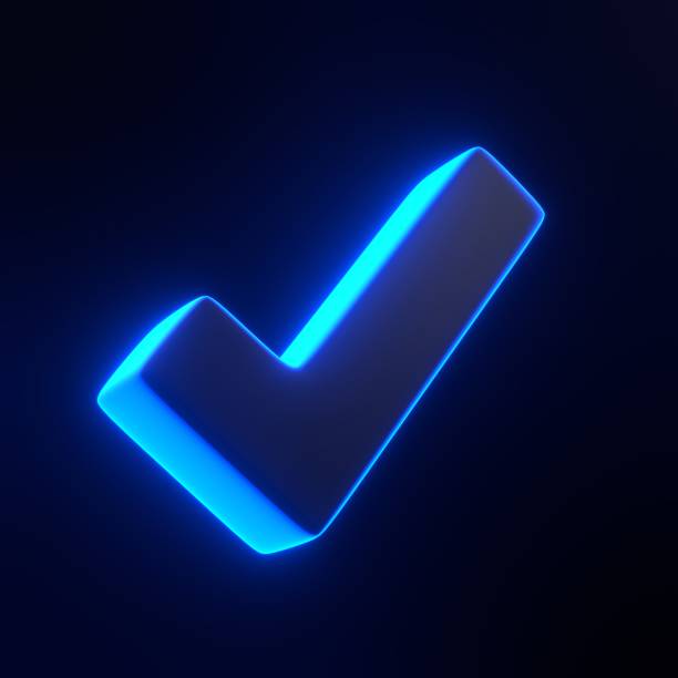 istock Check mark with bright glowing futuristic blue neon lights on black background 1847334796