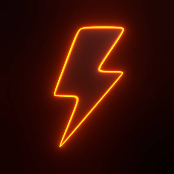 istock Lightning bolt icon with bright glowing futuristic orange neon lights on black background 1847336936