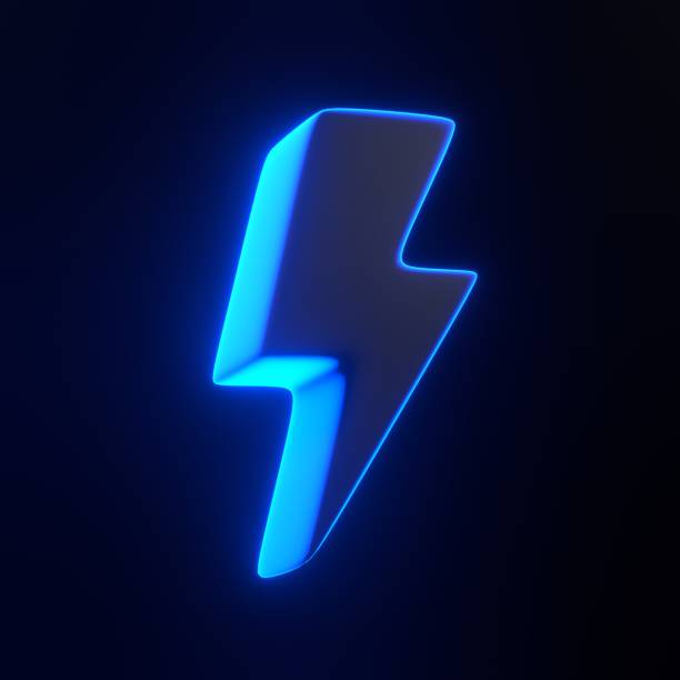 istock Lightning bolt icon with bright glowing futuristic blue neon lights on black background 1847336948