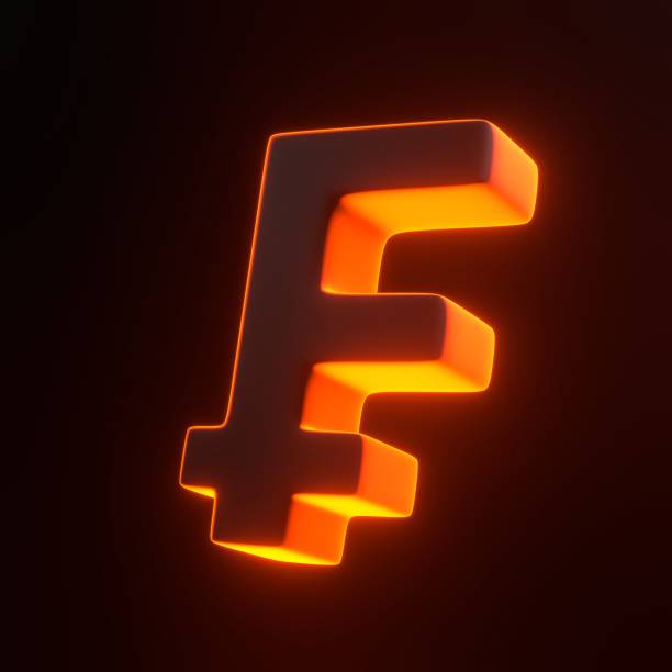 istock Franc sign with bright glowing futuristic orange neon lights on black background 1847338216