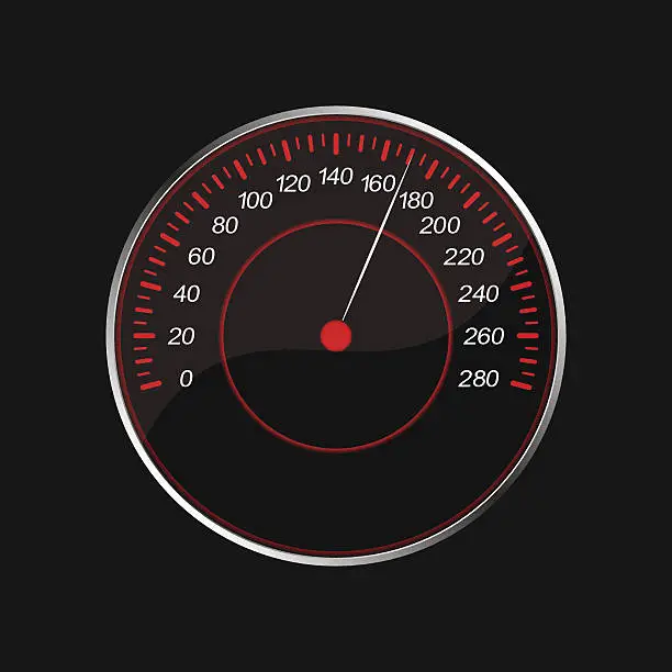 Vector illustration of Speedometer on a black background. Red scale