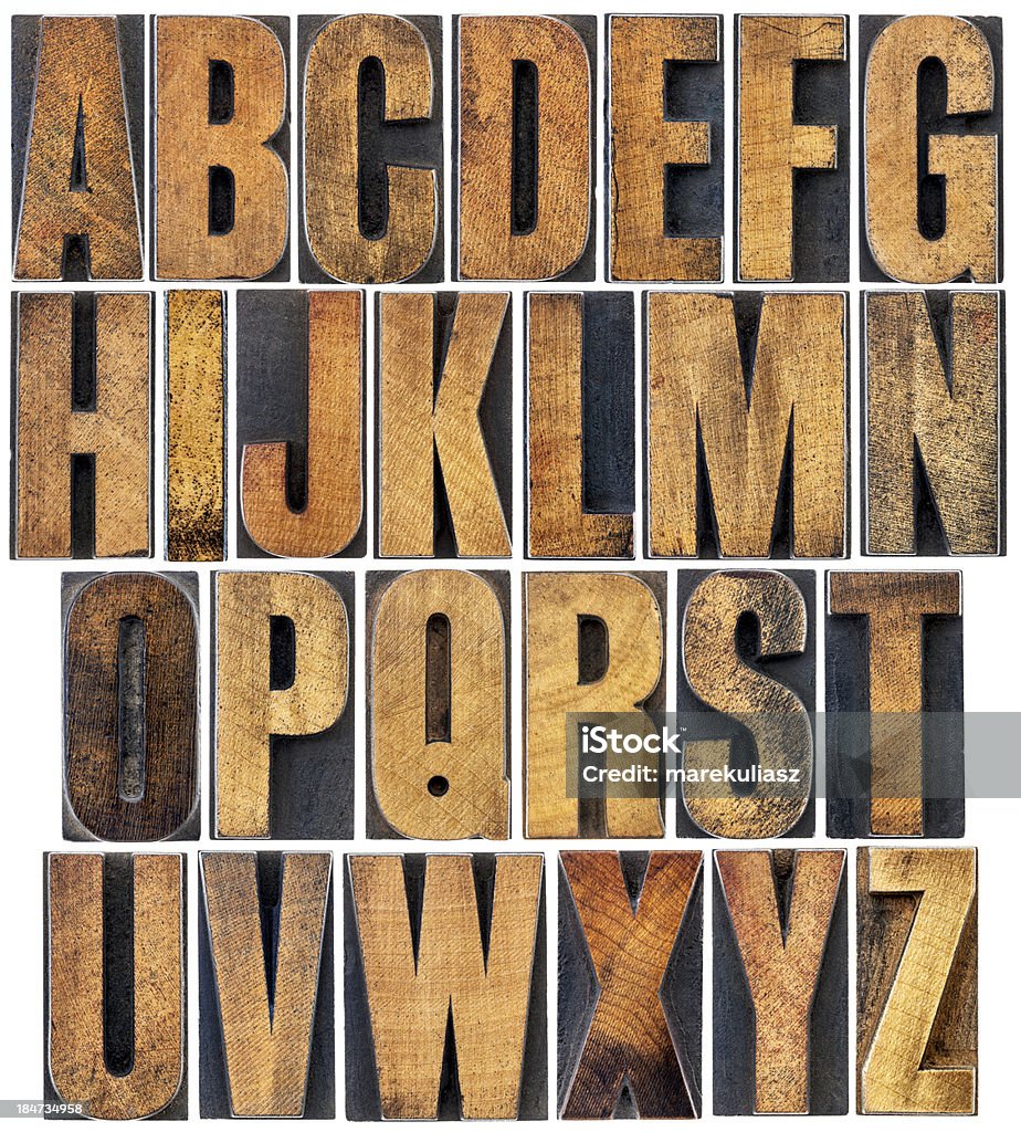 Alfabet w drewniane typu vintage - Zbiór zdjęć royalty-free (Drewno - Tworzywo)