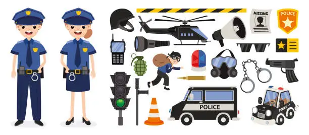 Vector illustration of Set Of Various Police Elements