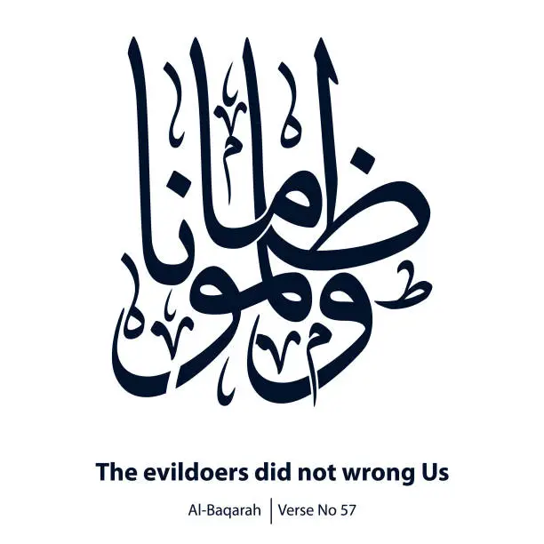 Vector illustration of Calligraphy drawing, English Translated as, The evildoers did not wrong Us, Verse No 57 from Al-Baqarah