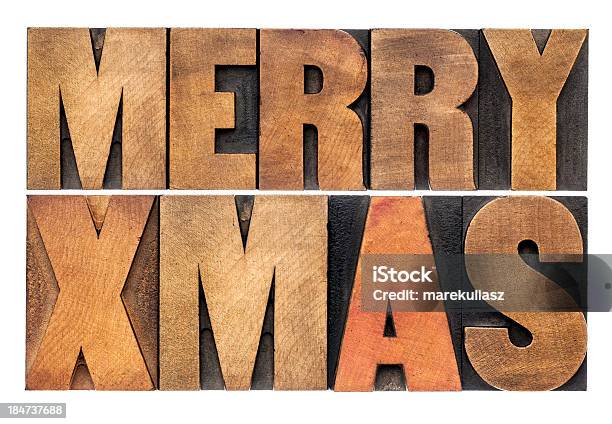 Buon Natale In Tipo Legno - Fotografie stock e altre immagini di Antico - Vecchio stile - Antico - Vecchio stile, Bianco, Blocco da stampa