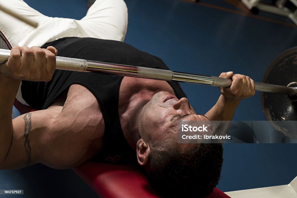 Effort On The Bench Press Bodybuilder In Gym Exercising On The Bench Press Active Lifestyle Stock Photo