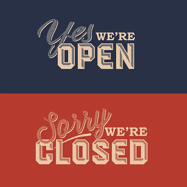 Vector illustration of Blue and red retro style open and closed signs