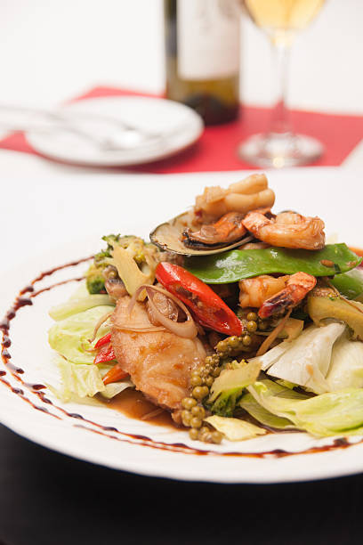 istock Stir fried seafood with Thai herb. 184739435