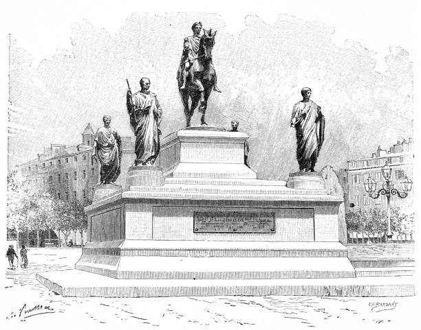 illustrazioni stock, clip art, cartoni animati e icone di tendenza di monumento a napoleone ad ajaccio - ajaccio