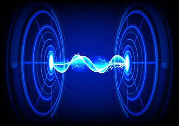 Vector illustration of Digital futuristic technology with flash. Data transmission connection in the internet network Displays information wave and current exchange. There are technology circles and waves