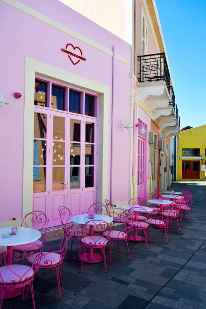 Paphos, Cyprus - October 02, 2023:  Pastry shop in Barbie Style in old town - city was European Capital of Culture in 2017