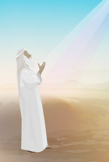 Biblical vector illustration. God makes covenant with Abraham, God promises to bless Abraham and all of his descendants father abraham stock illustrations