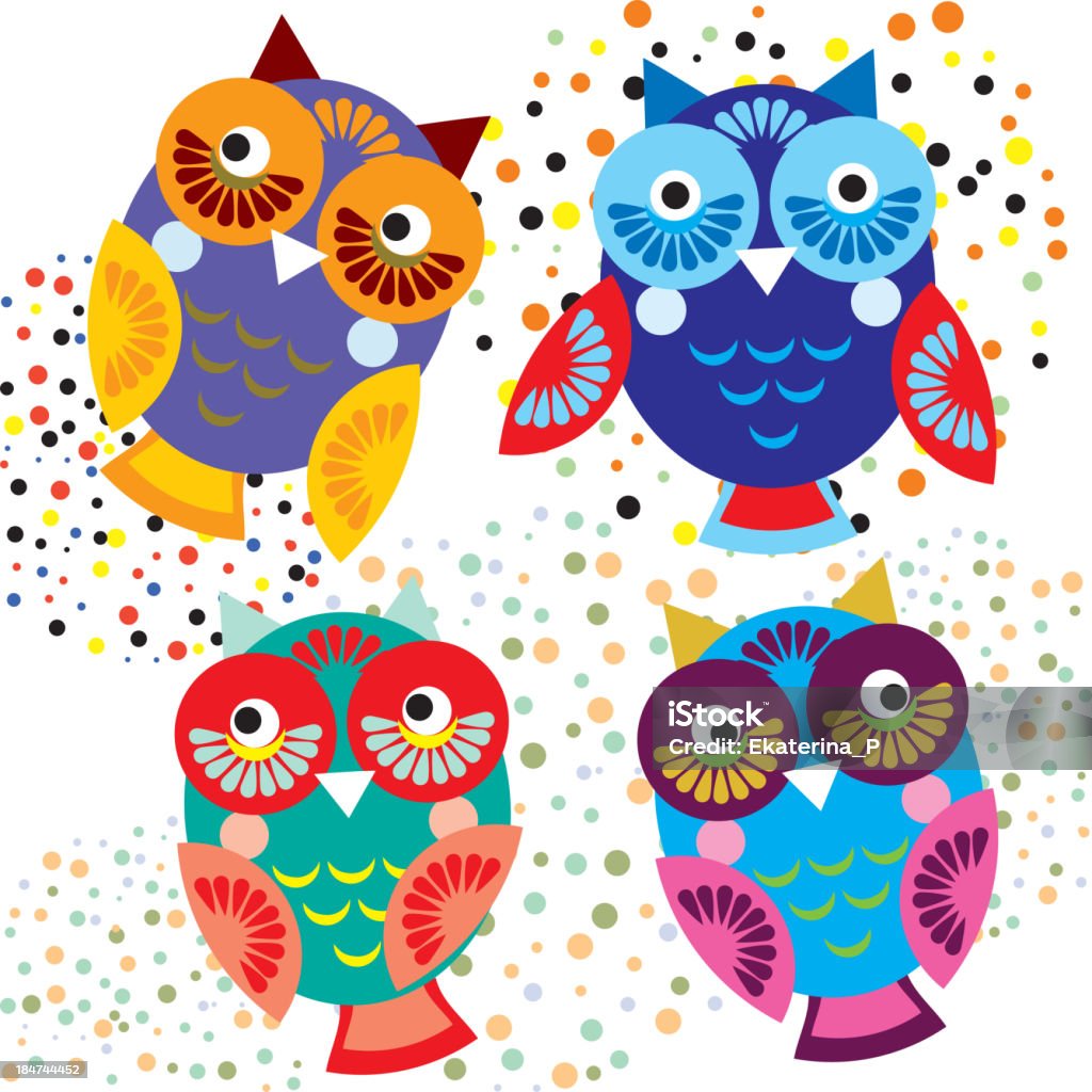 Quatro brilhante colorido owls. Vector definido - Royalty-free Adolescente arte vetorial