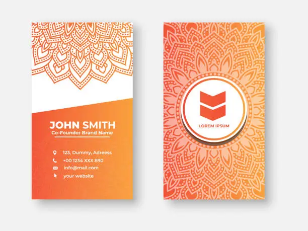 Vector illustration of Colorful gradient mandala business card design with floral ornamental elements