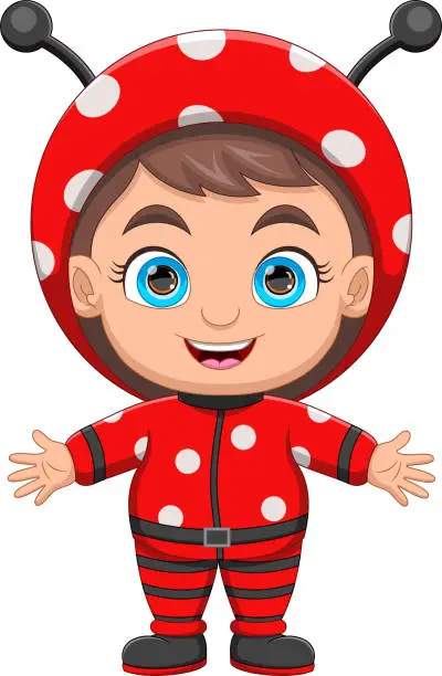 Vector illustration of cute little girl in ladybug costume cartoon