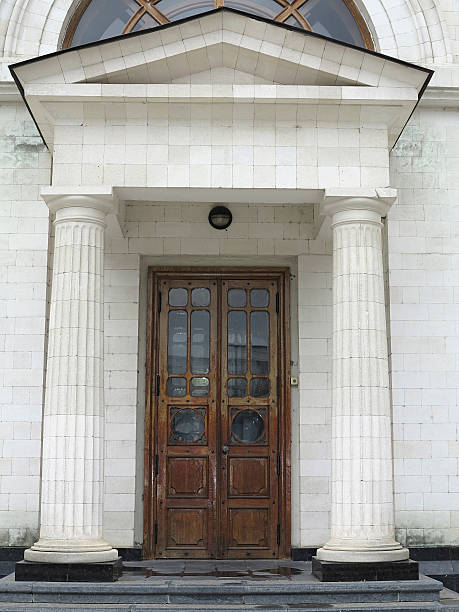istock Ancient architecture entrance old wooden door 184749972