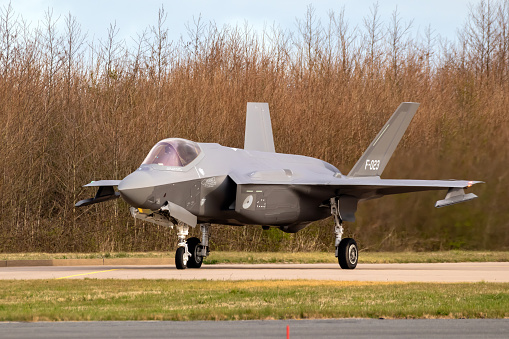 Royal Netherlands Air Force Lockheed Martin F-35A Lightning II fighter jet at Leeuwarden Air Base, The Netherlands - March 30, 2022