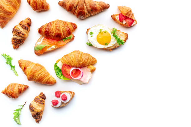 istock Croissant sandwich assortment. Various stuffed croissants, overhead 1847529815