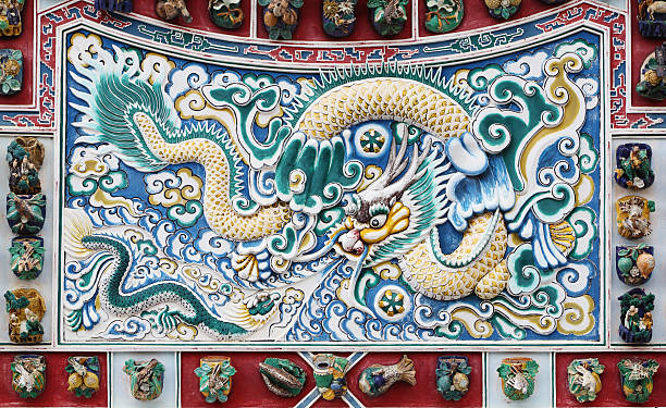 istock chinese dragon texture on the wall, Thailand 184754043