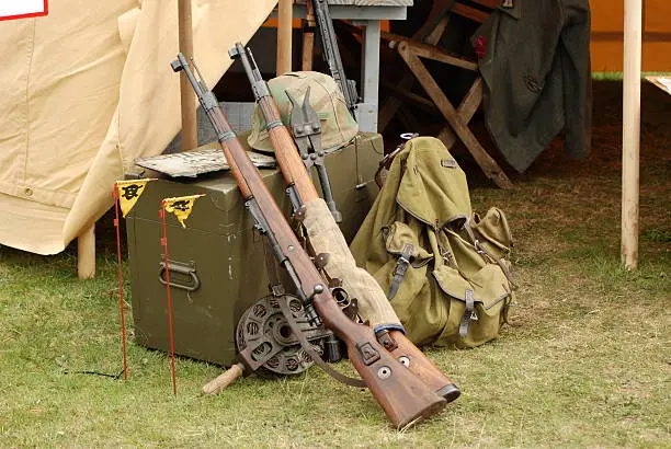 Replica WW2 German Rifles at World Wars reenactment event held at East Fortune Airfield, East Lothian, Scotland