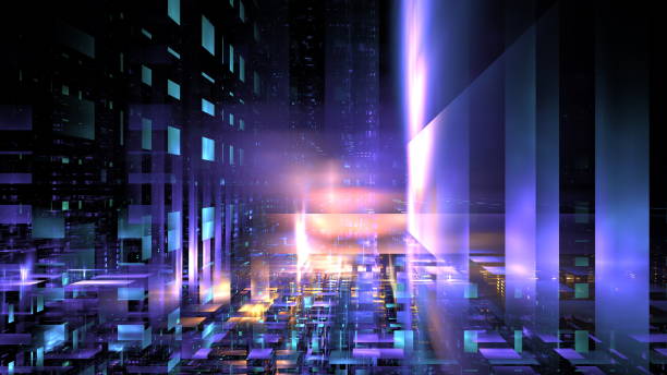 istock Digital city matrix, metaverse. Futuristic technological digital city, glowing structures of cyberspace. 3d render 1847548597