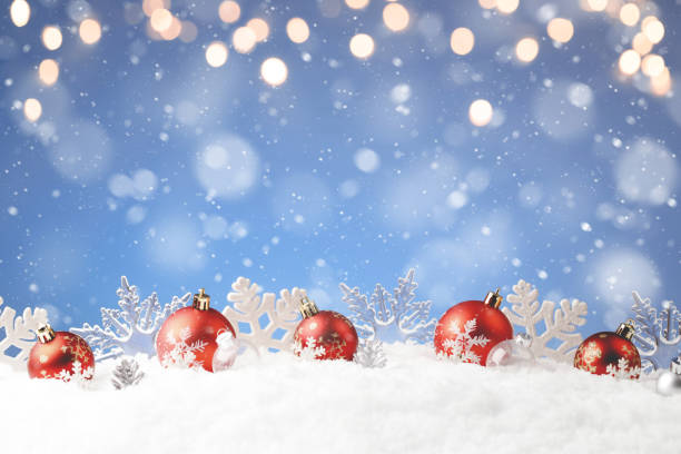 istock Christmas balls and snowflake with snow on color background 1847552533