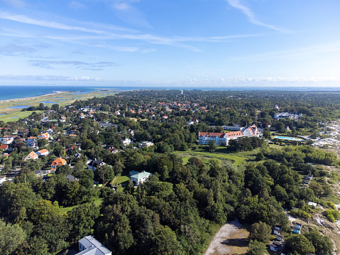 A scenic landscape view of the houses in Varberg, Sweden