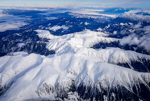 Aerial view of the Fagaras mountain chain, part of the Carpathian Alps