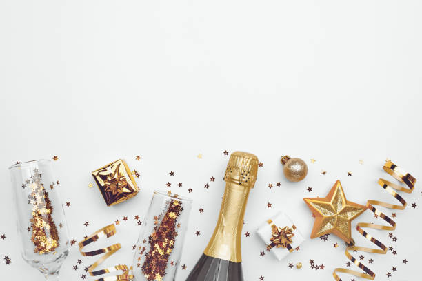 istock Christmas background with golden decoration on white background, space for text 1847583192