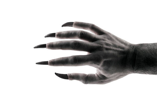 istock Creepy monster hand with black claws isolated on white background with clipping path 1847592802