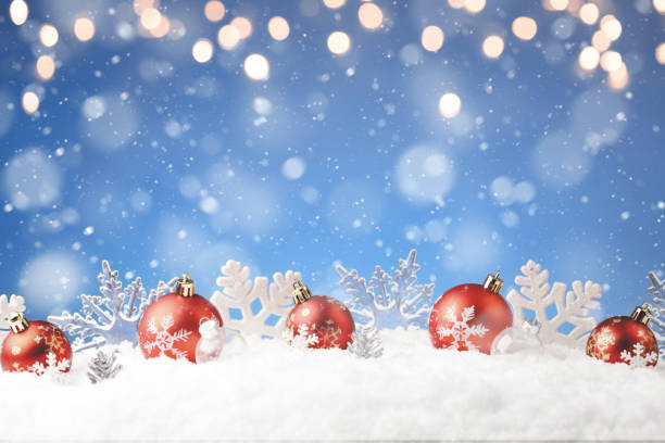 istock Christmas balls and snowflake with snow on color background 1847612229