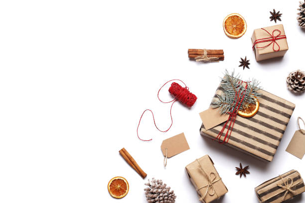 istock composition of craft gift boxes on a white background. place for text. Top view. 1847619138