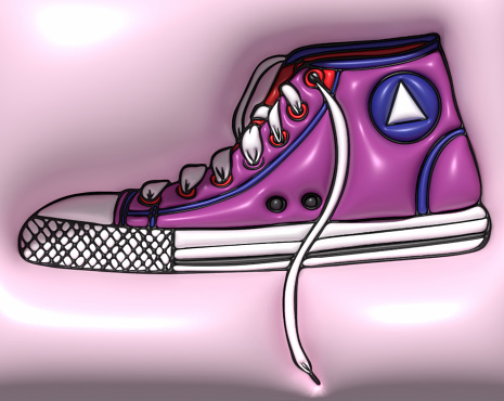 Purple sneaker with laces on a pink background, 3D rendering illustration